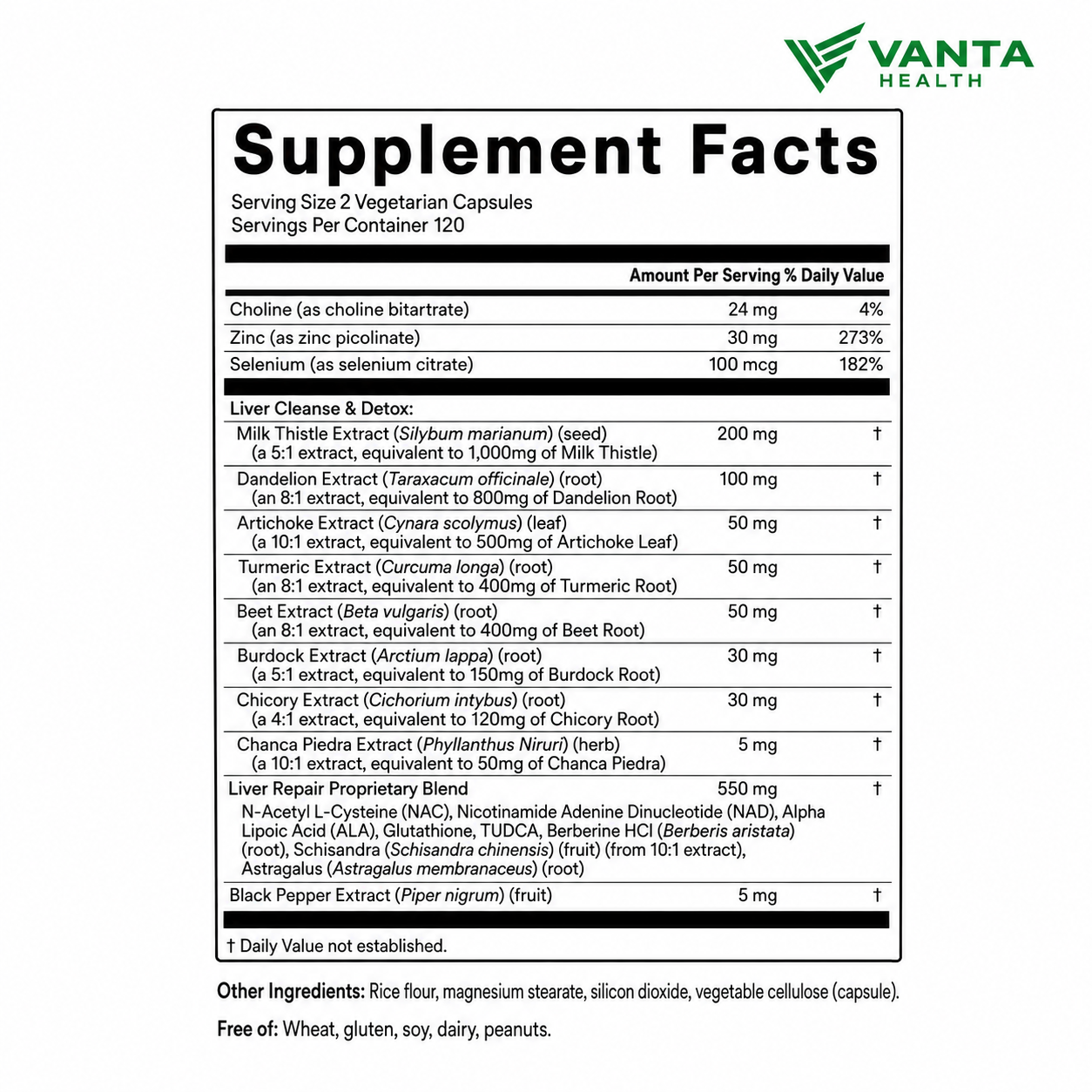 Vanta Health Liver Detox Cleanse & Repair Vegetarian Capsules