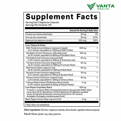 Vanta Health Liver Detox Cleanse & Repair Vegetarian Capsules